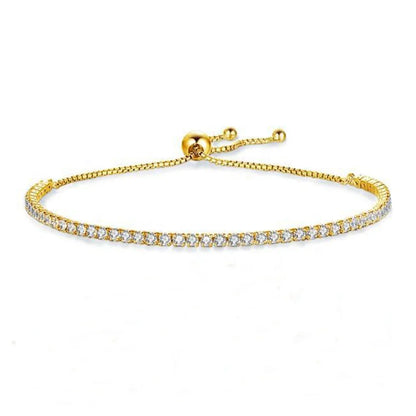 2mm Round Full Moissanite Diamond Tennis Bracelet for Women 925 Sterling Silver Plated 18K Gold Adjustable Wrist Chain Jewelry