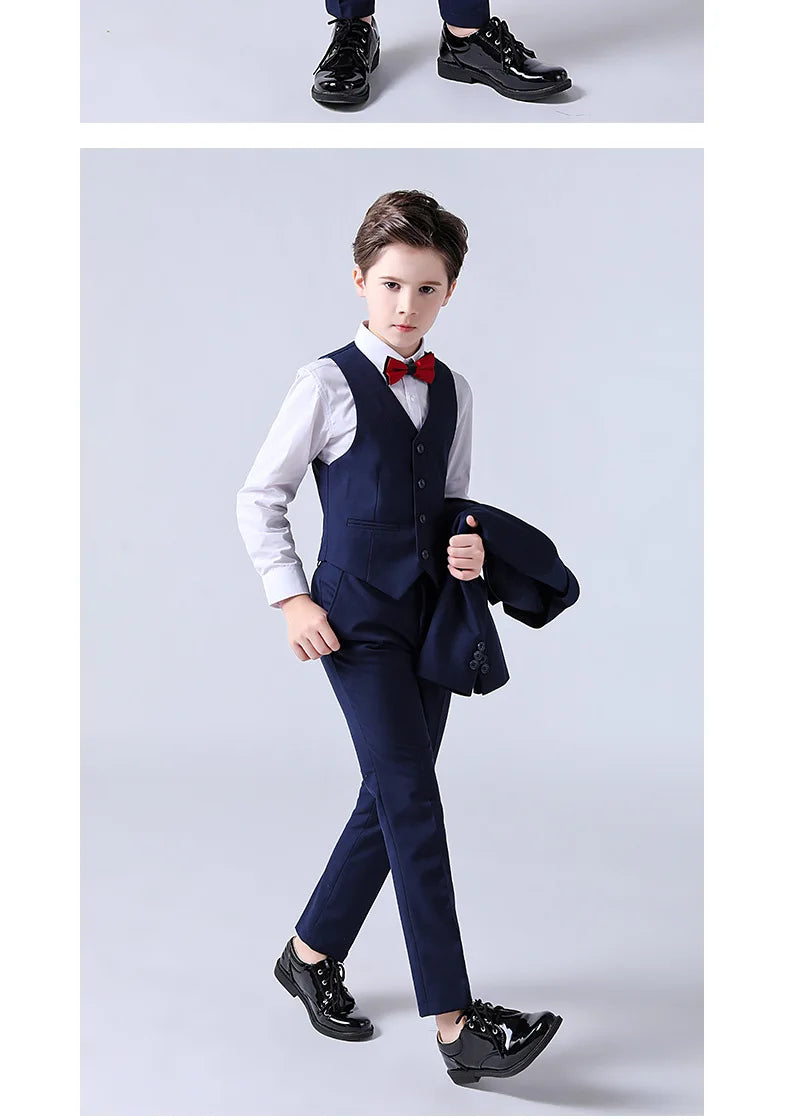 1-14 Years Children Boy Wedding Suit Black Nave Blue Elegant Suits For Children Boys Suits Outfits Set Teenager Kids Suits