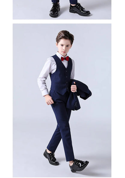1-14 Years Children Boy Wedding Suit Black Nave Blue Elegant Suits For Children Boys Suits Outfits Set Teenager Kids Suits