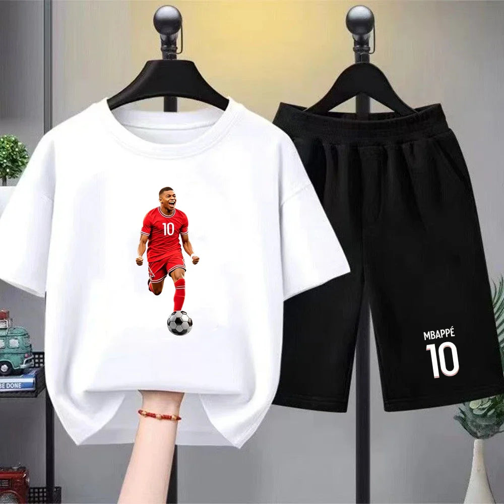 Kids T-Shirt suit boys black girls red Outfit Short Sleeve T-Shirt Children's Age 3-12 Football player number 10 Cool Clothing