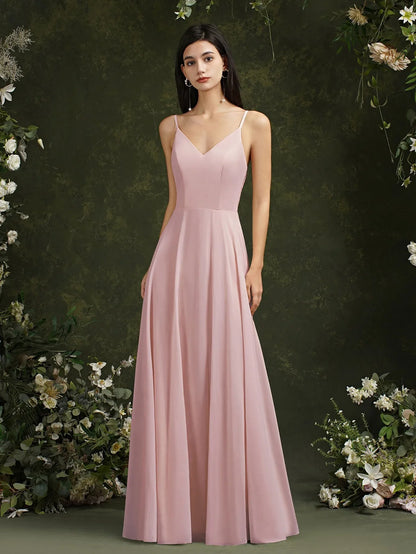 MisShow Chiffon Laço Vestidos De Noite Decote V Alças Finas Elegante Sem Mangas Vestidos De Baile De Festa Formais Robe De Soiree Longue