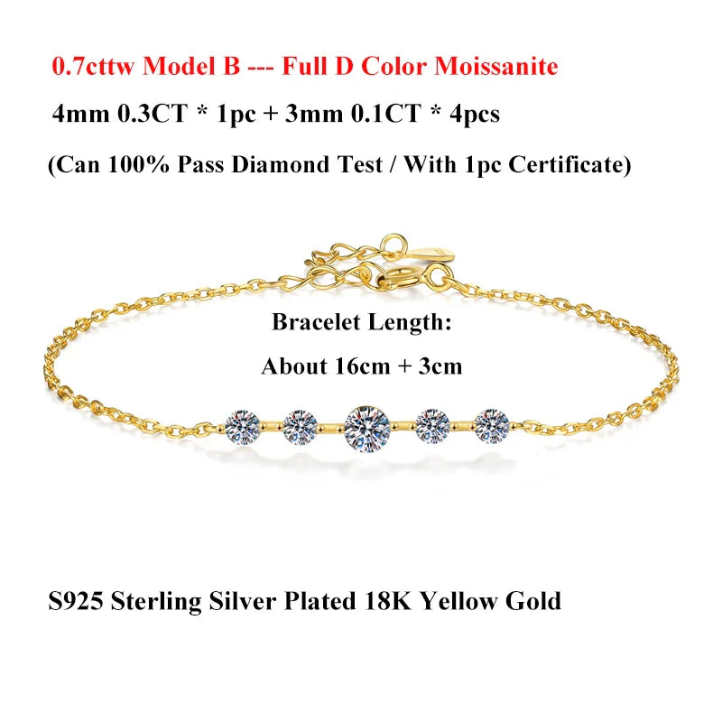 Dainty Full 2/2.5/3mm D Color Moissanite Diamond Link Bracelet for Woman 925 Silver Plated 18k Adjustable Chain Bracelets