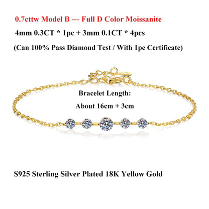 Dainty Full 2/2.5/3mm D Color Moissanite Diamond Link Bracelet for Woman 925 Silver Plated 18k Adjustable Chain Bracelets