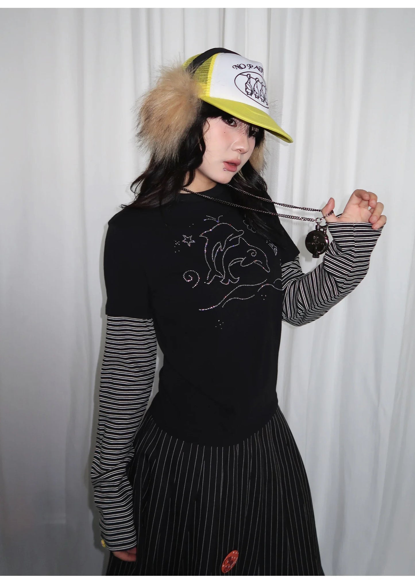 Y2k Vintage T-shirt Women Long Sleeve Patchwork Japanese 2000s Grunge Tops Streetwear American Retro Print Graphic Tops