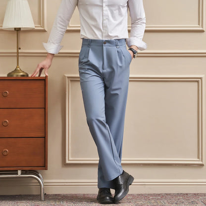 Men‘s Slim-Straight Fit Trousers for Spring & Summer Slim Fit Daily Work Trousers, Solid Color Street Suit Trousers