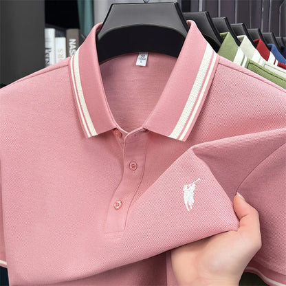 100% pure cotton short sleeve polo shirt high-end brand Paul Pony embroidered stripe summer luxurious breathable men's T-shirt