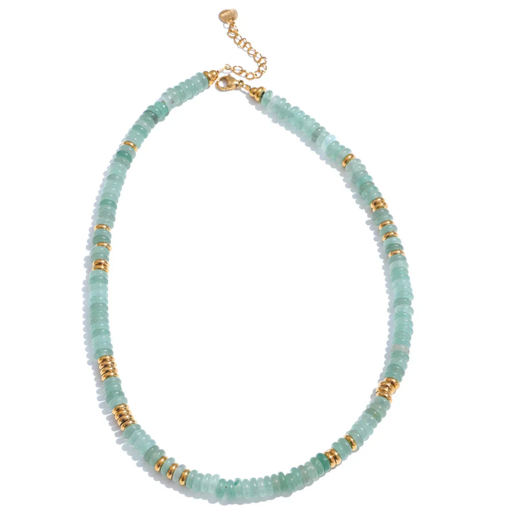 Colorful Natural Stone Beads Handmade Chain Y2K Fashion Necklace for Women Stainless Steel Waterproof Collar Jewelry Gift