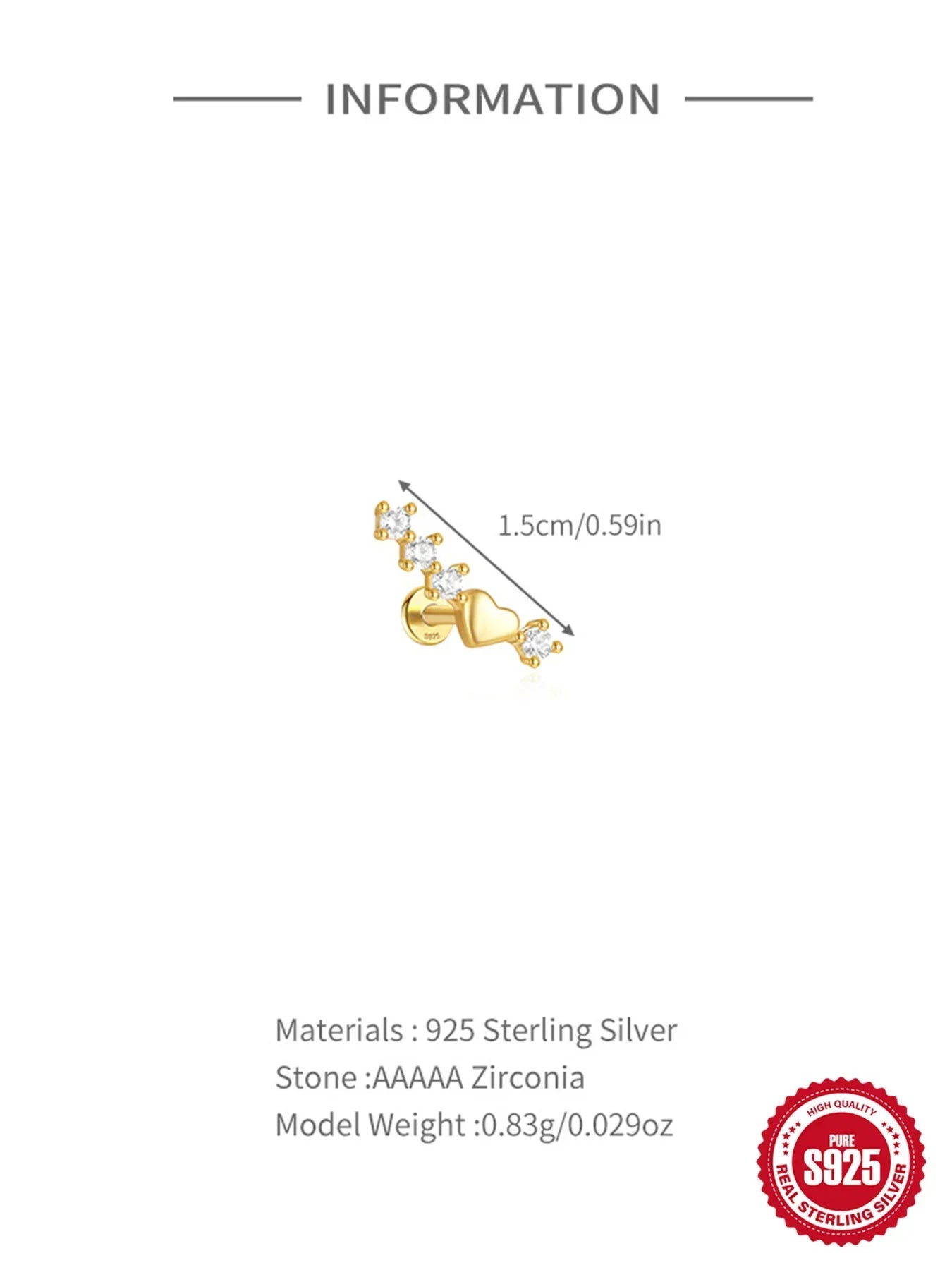 1PC Four Pointed Star Moon Tassel Lotus Cartilage Spiral Puncture 925 Sterling Silver Stud Earring For Women Ins Earring