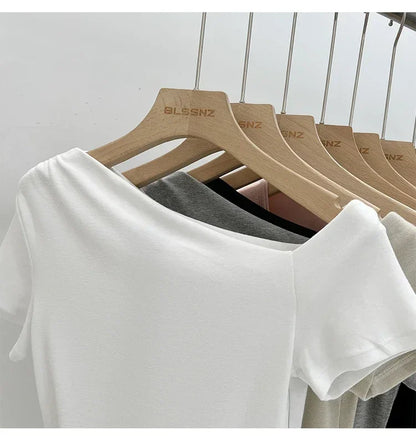 Womens Long Sleeve Off Shoulder T Shirts 2026 Tight Knit Sexy Slim Fitted Casual Women's Basic Tops Cropped T-Shirt