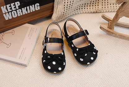 2026  Spring Autumn New Baby Shoes Cute Polka Dot Bow Girls Hollow Children's School Student Loafer Flats