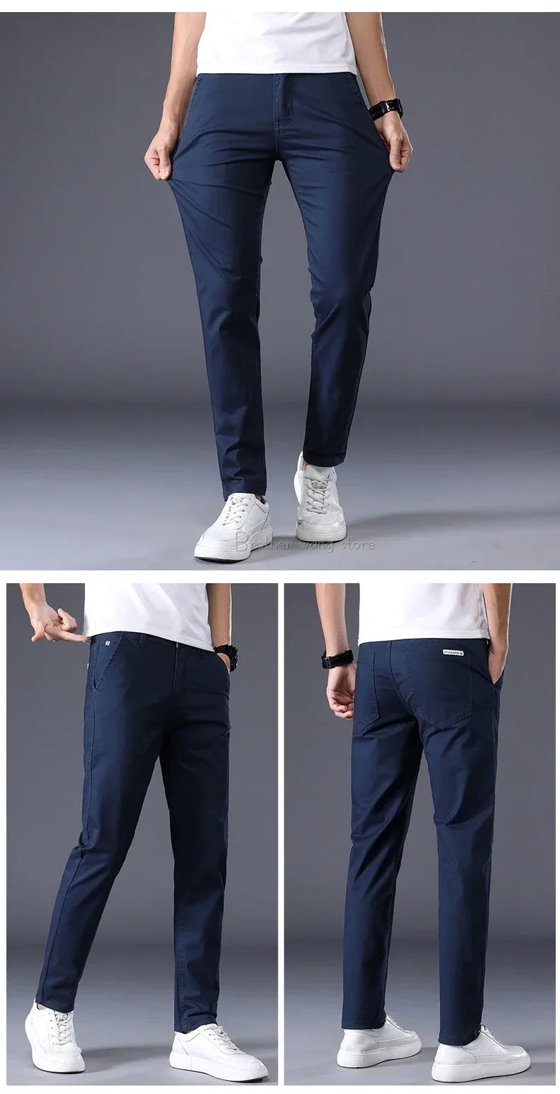 7 Colors Summer Thin Men's Casual Pants Stretch Cotton Slim Fashion Business Trousers High Quality Male Clothes