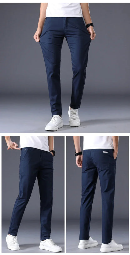 7 Colors Summer Thin Men's Casual Pants Stretch Cotton Slim Fashion Business Trousers High Quality Male Clothes