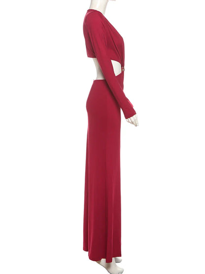 Waistless V-neck Women Maxi Dresses Classic Elegant Lapel Full Sleeve V-neck Sheath Vestidos Female High Street Bodycon