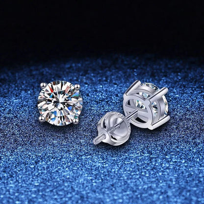 2 Carat Moissanite Earrings Studs for Women Men Screw Thread Ear Stud 925 Solid Silver With White Gold Plated Jewelry