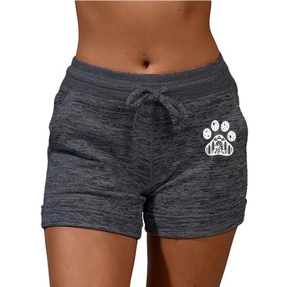Fashion Cute Dog Paw Printed Women Shorts Summer Casual Plus Size Shorts Yoga Pants Elastic Waist Cotton Shorts