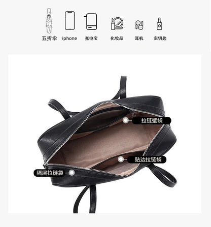 Women's Cow Genuine Leather Shoulder Bags Ladies Fashion Designer Luxury Handbags Female Retro Commute Boston Cowhide Handbag