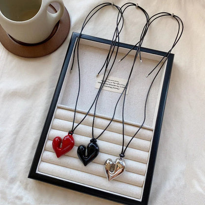 Heart Pendant Necklace for Women Men 85CM Adjustable Pull-out Sweater Chain Fashion Jewelry Accessory Gift