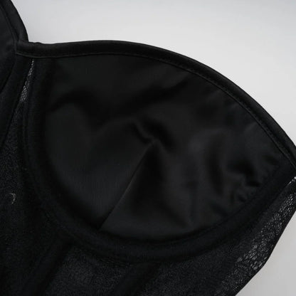 Black See Through Floral Lace Boned Push Up Cup Corset Lingerie Body Shaper Woman Bustier Crop Top Gothic Exotic Corsetto Nero