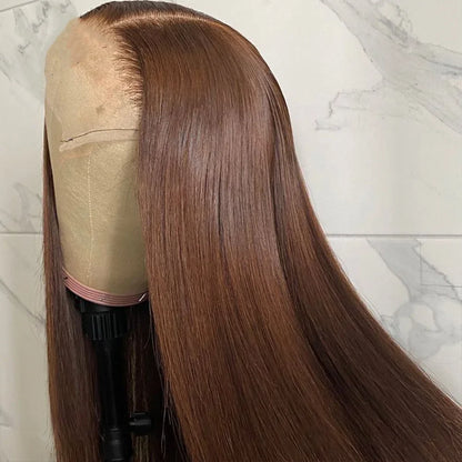 30 36 Inch Chocolate Brown 13x4 Straight Human Hair Lace Front Wig Brazilian Colored 13X6 Transparent Lace Frontal Wig For Women