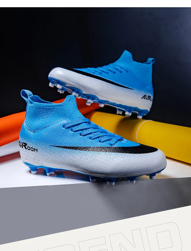 High-Top Leather AG Studded Soccer Cleats, Anti-Slip for Grass Field, Youth & Adult Men Women Training World Cup Style