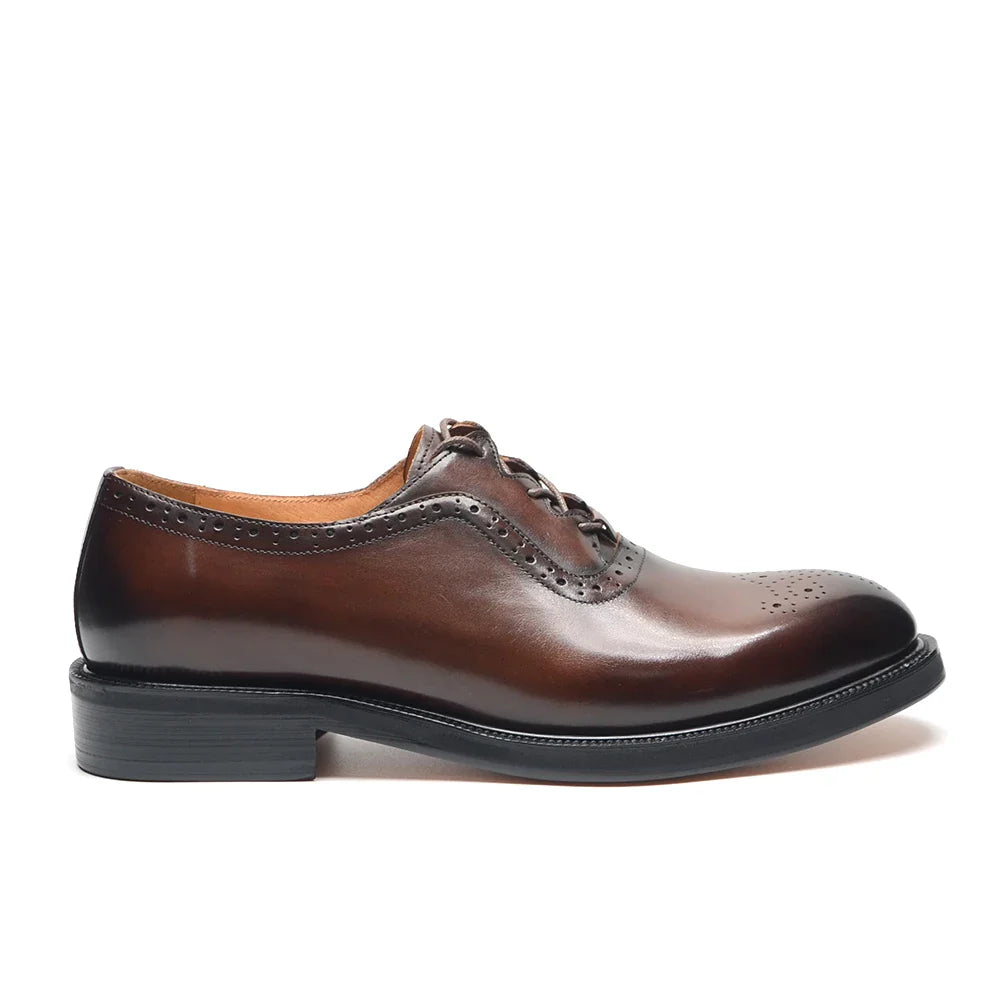 Classy Men's Oxfords Wedding Formal Shoes Handmade Genuine Leather Lace-up Brogue Round Toe Business Office Dress Shoes for Men