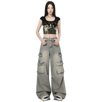 Y2k Jeans Wide Pants Woman Cowgirls Jean Shorts