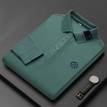 New Best-selling Spring and Autumn Men's Trendy Fashion Lapel Embroidered Long Sleeved Top Polo Shirt Sweatshirt T-shirt