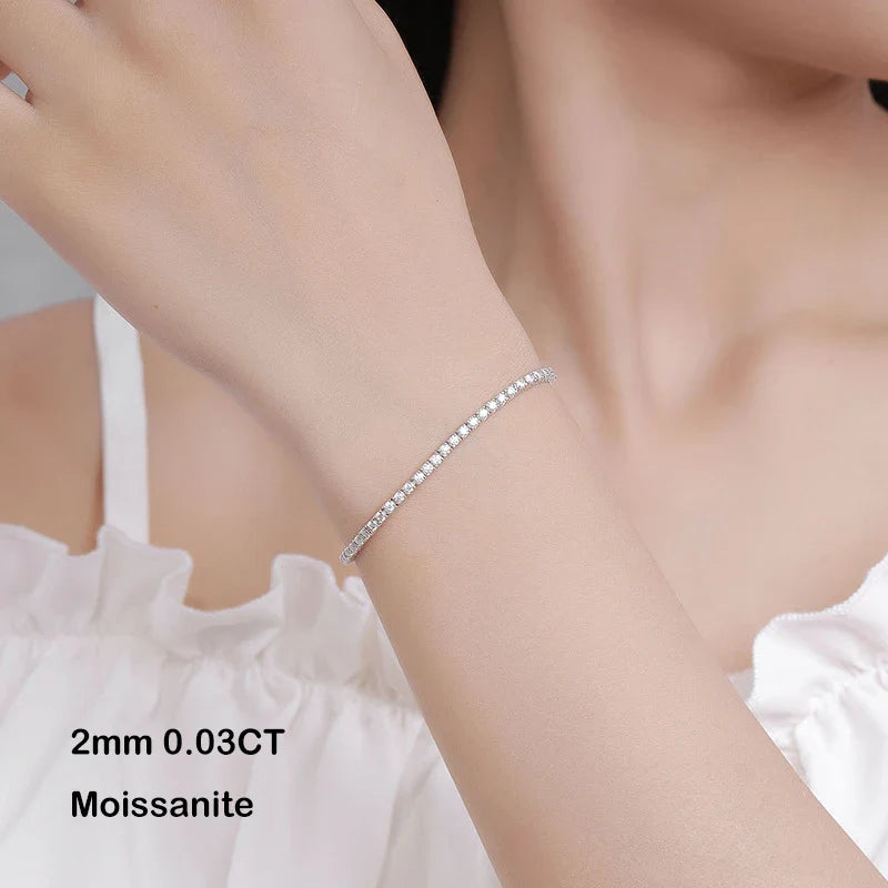 925 Sterling Silver Moissanite Bracelet 0.1ct 3mm D VVS1 Diamond with GRA for Women Sparkling Wedding Party Fine Jewelry