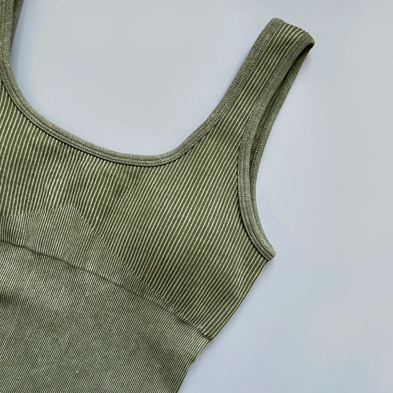 Women's Yoga Jumpsuits Ribbed One Piece Padded Tank Tops Rompers Sleeveless Acid Wash Activewear Unitard Sexy Bodycon