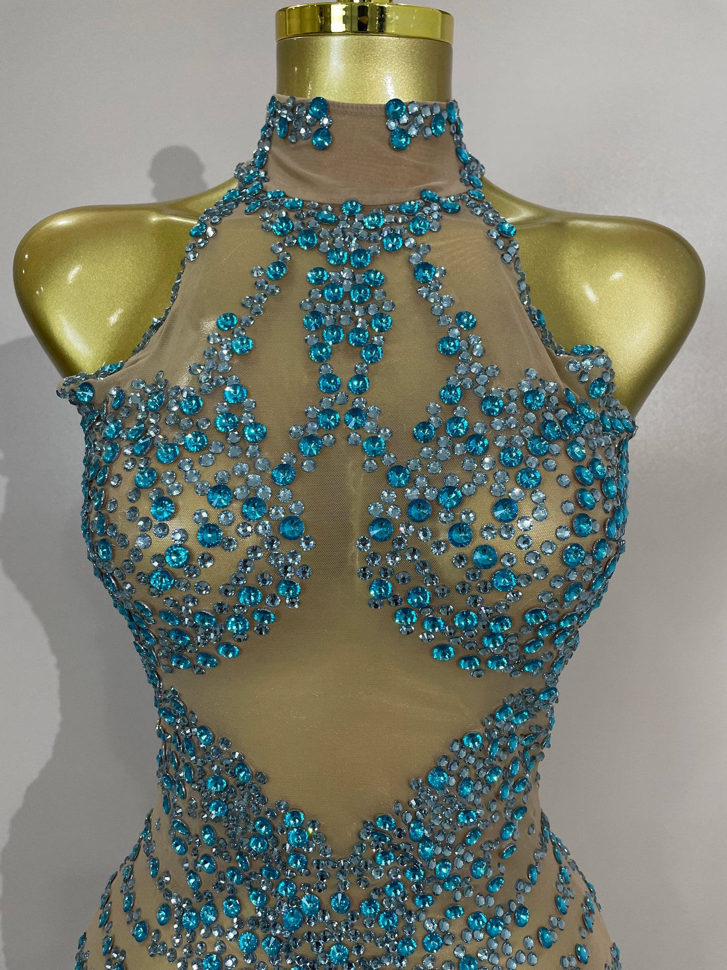 STOCK Sparkly Rhinestones Sexy Mesh See Through Dress Party Evening Prom Celebrate Birthday Dress Singer Dancer Show Stage Wear