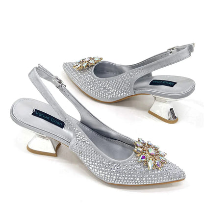 Specials Italian Women Heels Shoes and Bag Set Royal Purple Color Comfortable With Rhinestone for Party