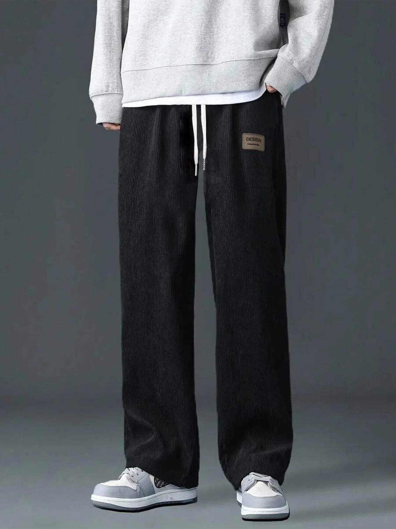 Men's spring autumn Corduroy Sweatpants  Drawstring Straight Loose Track Pants Casual Thermal Trousers for Daily wear