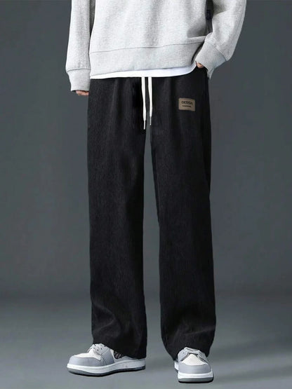 Men's spring autumn Corduroy Sweatpants  Drawstring Straight Loose Track Pants Casual Thermal Trousers for Daily wear