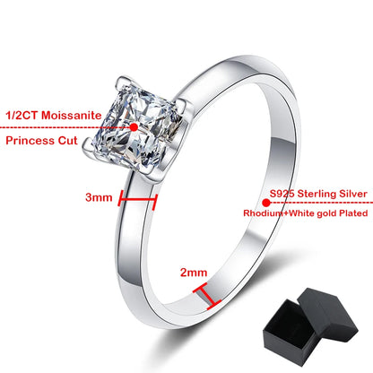 Certified Pricess Cut Moissanite Engagement Ring 1CT 2CT Colorless VVS Diamond Bridal Proposal Rings Sterling Silver Weddig Band
