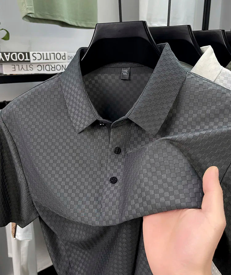 Seamless Polo Shirt - Short Sleeve Ice Silk Feel Nordic Style Soft & Comfortable Summer Wear Men's Golf Shirt