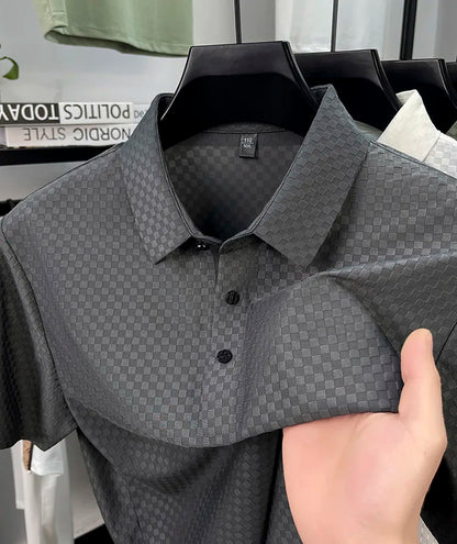 Seamless Polo Shirt - Short Sleeve Ice Silk Feel Nordic Style Soft & Comfortable Summer Wear Men's Golf Shirt