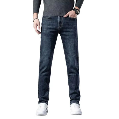 Autumn Winter High Quality Elastic Mens Jeans Cargo Slim Fit Denim Pencil Trousers Midweight Long PantsHighHigh  Jeans Man