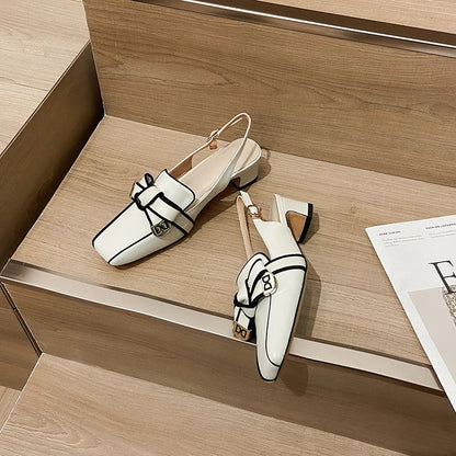 2025 French Style Genuine Leather Sandals Women Covered Toe Butterfly Knot Party Dating Sandals Office Ladies Pumps