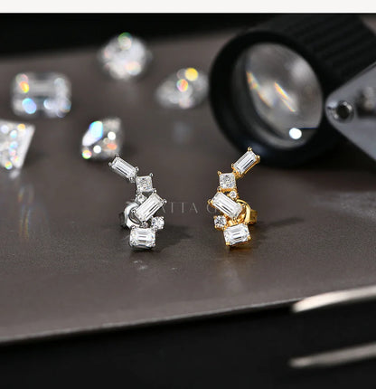 Shiny Synthetic Moissanite Earrings for Women S925 Sterling Silver Geometric Earring Elegant Engagement Wedding Jewelry