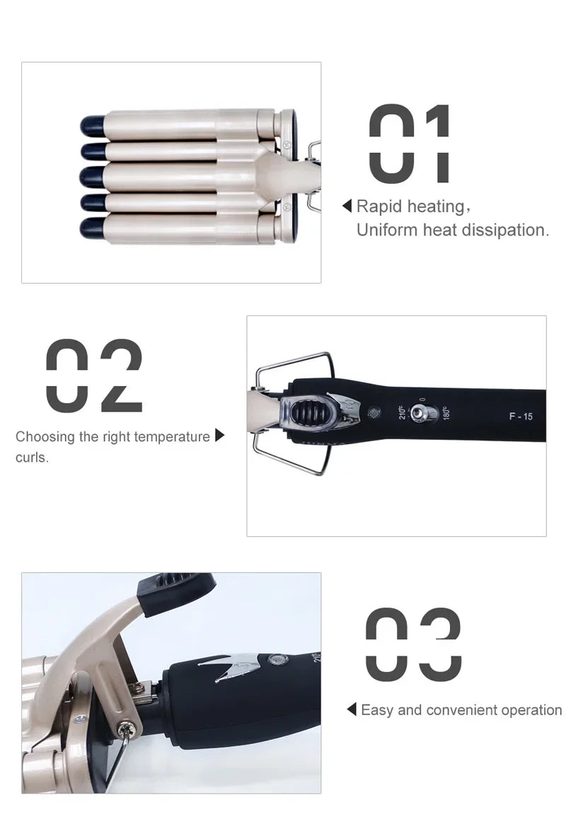 Five Tube Wave Curling Iron Hair Tool Salon And Home Use Ceramic Smart Temperature Control Fast Heating Hair Waver Styling Tools