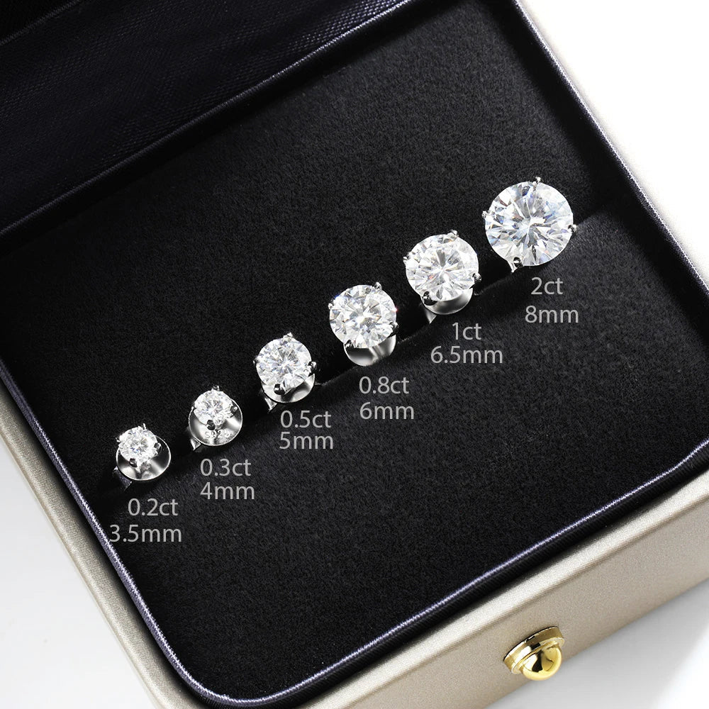 4-prong Set Brilliant Cut Moissanite Stud Earrings 925 Sterling Silver D Color VVS1 Solitaire Diamond Ear Studs with Certificate