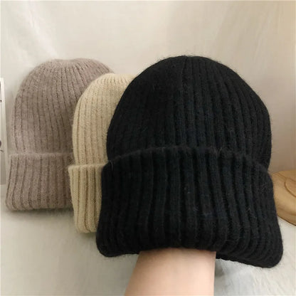 Winter Dome Brimless Casual Hat Warm Rabbit Fur Knit Hat women's double-layer Thick Wool Hat Casual Hat Toe Cap Cold Hat 4m868