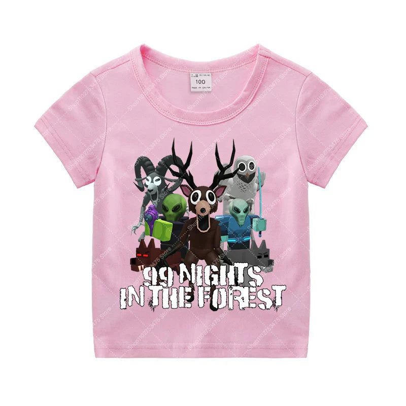 Game 99 Nights in The Forest Short Sleeve T-shirt for Boy Kids Cartoon Cotton Tops Children Anime Cute Tee Summer Clothing Gifts