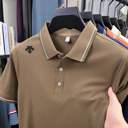Men's High-End Luxury Brand Logo-Stamped Casual Polo Shirt Summer New Golf Breathable Business Short-Sleeve T-Shirt