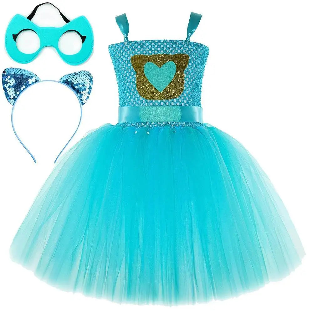 Super Kitty Costumes for Girls Super Cat Tutu Dress for Kids Christmas Halloween Outfits Children Animal Clothes with Eyes Patch