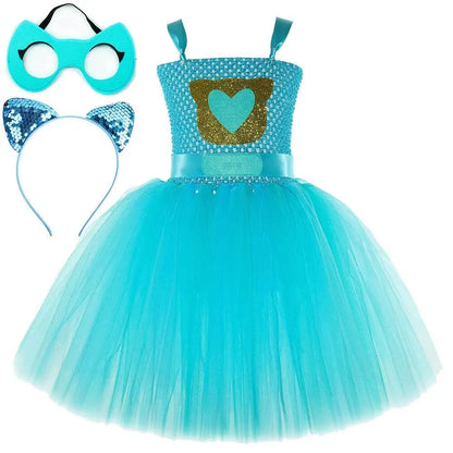 Super Kitty Costumes for Girls Super Cat Tutu Dress for Kids Christmas Halloween Outfits Children Animal Clothes with Eyes Patch