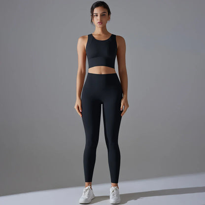 Yoga Set Women's tracksuit Women Fitness Crop Top Shockproof Sports Bras Yoga Gym Running Pants Sportswear Running Fitness Yoga