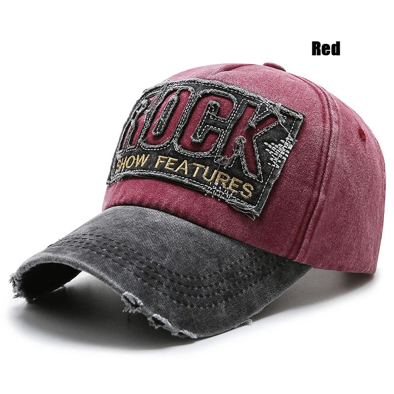Letters Embroidered Patch Ripped Brushed Washed Distressed Design Style Unisex Cotton Adjustable Baseball Cap