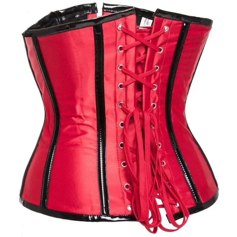 Gothic Steampunk Underbust Corset Top Black Red Spiral Steel Boned Waist Trainer Bustier with Zip Buckles Sliming Corselet