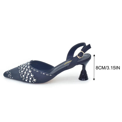 Italian Shoe and Bag Set for Party in Women Ladies Party Shoes with Matching Bag Decorated with Rhinestone Pointed Toe Pumps